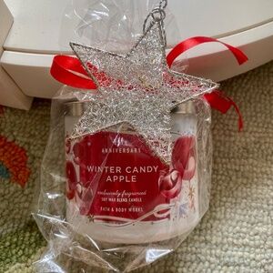 BBW 25th Anniversary Winter Candy Apple 3-Wick Candle + Crate & Barrel Ornament